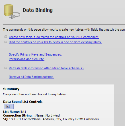 A summary showing a List Detail-View with data binding